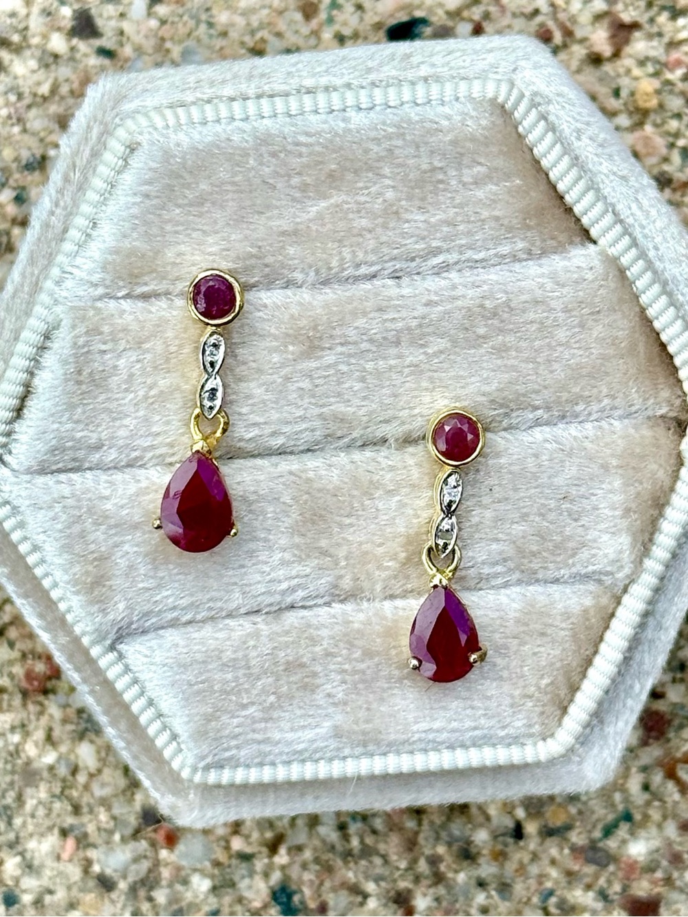 Genuine RUBIES & DIAMONDS DROP EARRINGS 18k gold